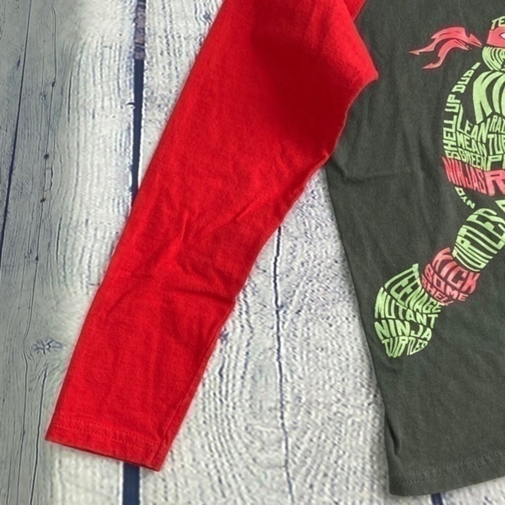Nickelodeon Grey Red TMNT Raglan Shirt Kids Small Raphael Graphic Long Sleeve - Picture 5 of 7